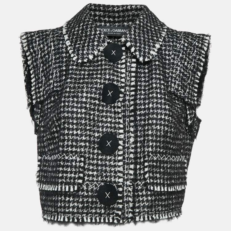 Pre Owned Dolce & Gabbana Monochrome Houndstooth Tweed Vest L