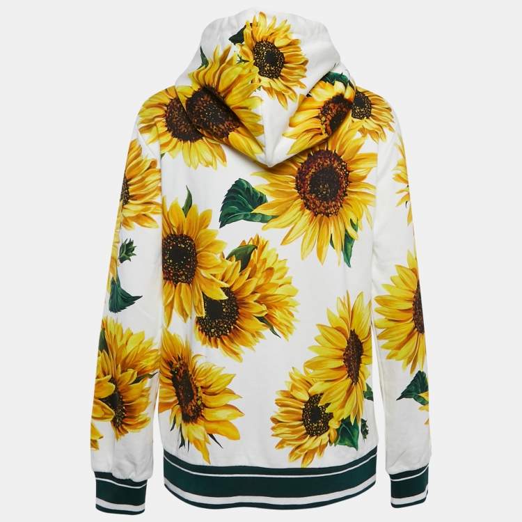 Pre Owned Dolce & Gabbana Yellow Sunflower Print Cotton Knit Zip-UP Hoodie XS