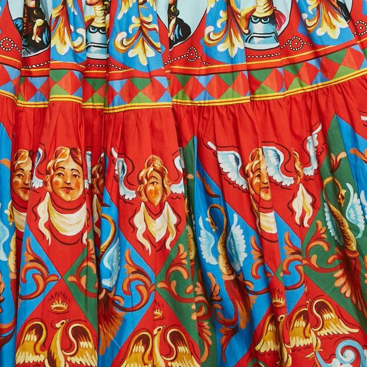 Pre Owned Dolce & Gabbana Red Carretto Print Gathered Mini Skirt M