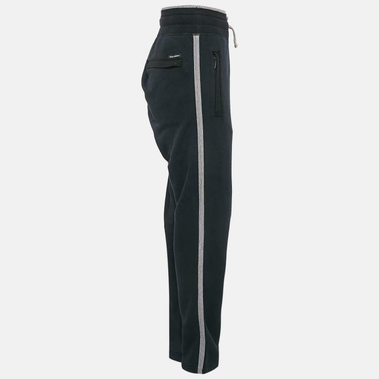Pre Owned Dolce & Gabbana Blue Embroidered Cotton Knit Drawstring Track Pants L