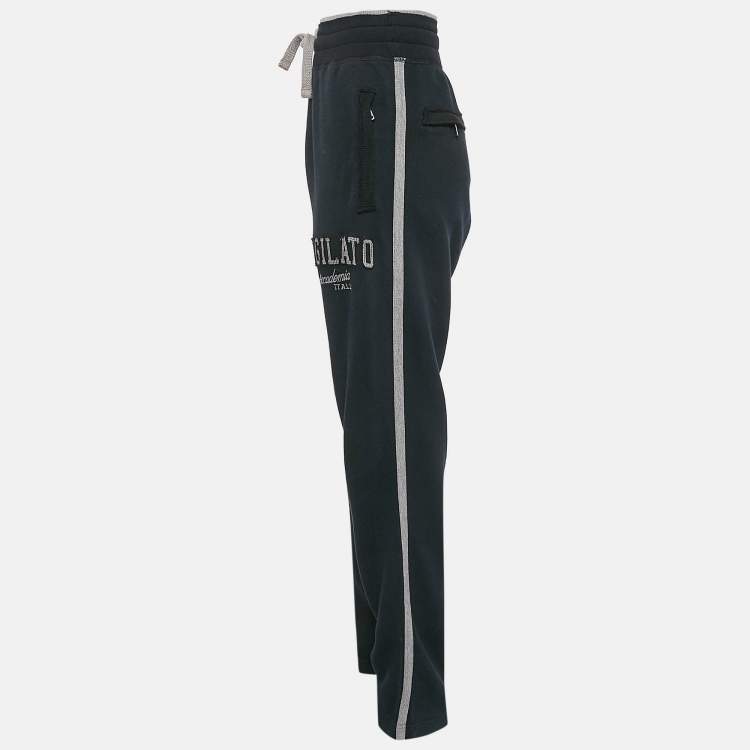 Pre Owned Dolce & Gabbana Blue Embroidered Cotton Knit Drawstring Track Pants L