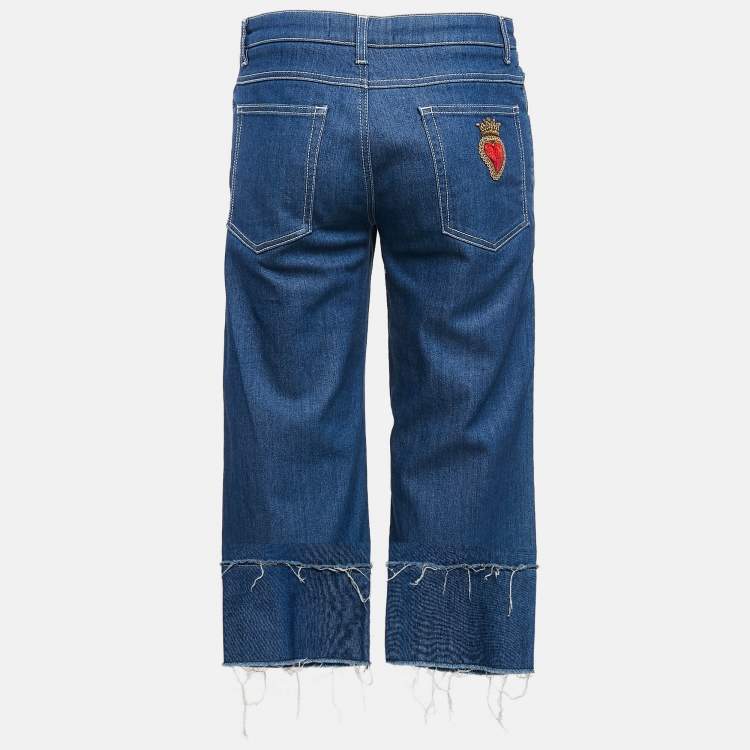 Pre Owned Dolce & Gabbana Blue Denim Raw Edge Culottes Jeans S Waist 30"