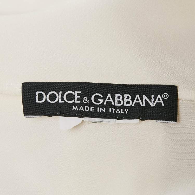 Pre Owned Dolce & Gabbana Cream Lace Trim Silk Button Front Shirt M