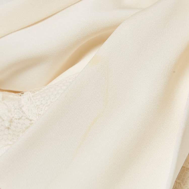 Pre Owned Dolce & Gabbana Cream Lace Trim Silk Button Front Shirt M