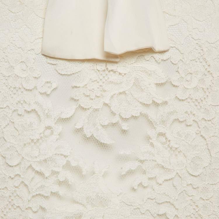 Pre Owned Dolce & Gabbana Cream Lace Trim Silk Button Front Shirt M
