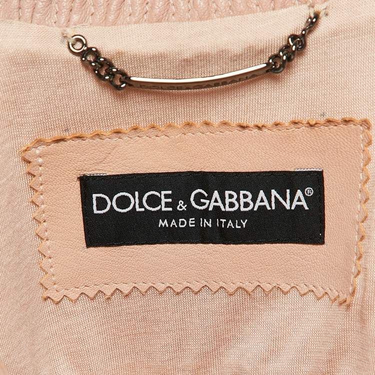 Pre Owned Dolce & Gabbana Beige Leather Trim Lace Blouson Jacket S
