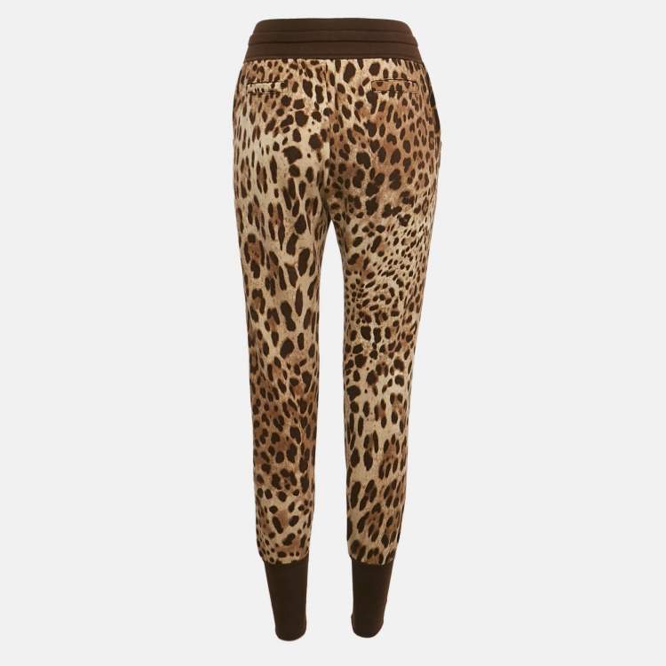 Pre Owned Dolce & Gabbana Brown Leopard Cotton Knit Joggers S