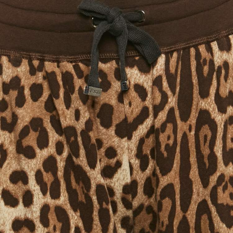Pre Owned Dolce & Gabbana Brown Leopard Cotton Knit Joggers S