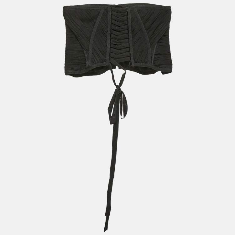 Pre Owned Dolce & Gabbana Black Tulle Lace-Up Corset Top M