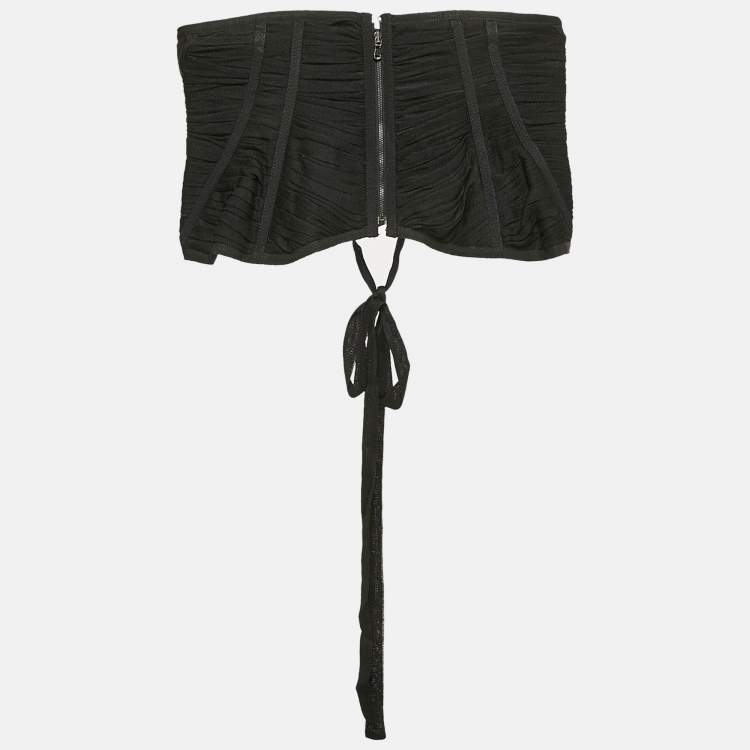 Pre Owned Dolce & Gabbana Black Tulle Lace-Up Corset Top M