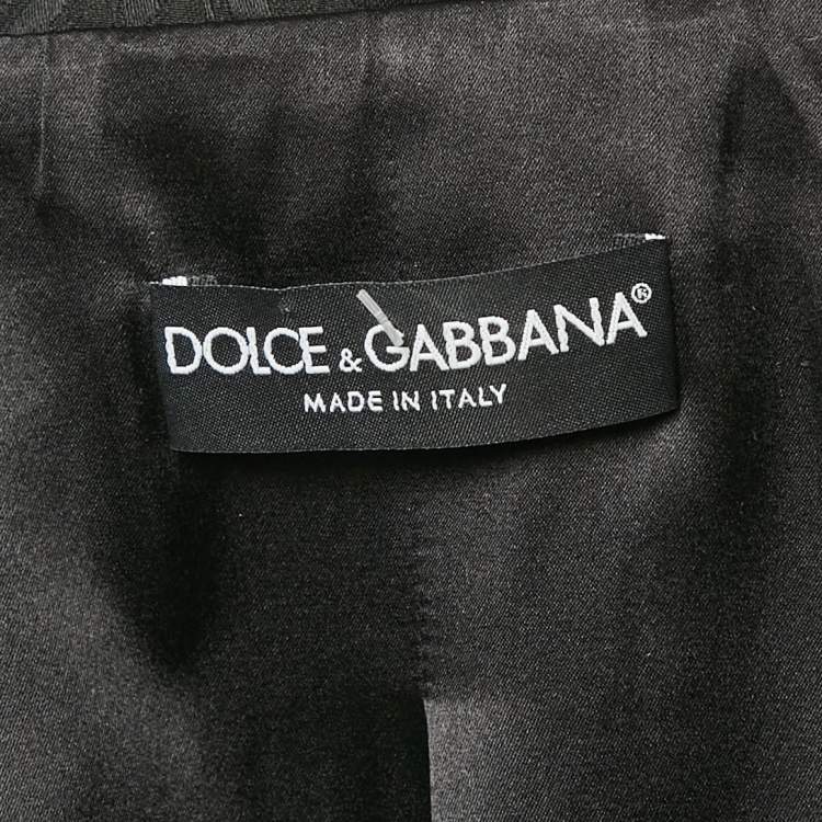 Pre Owned Dolce & Gabbana Black Floral Jacquard Velvet Trim Blazer M