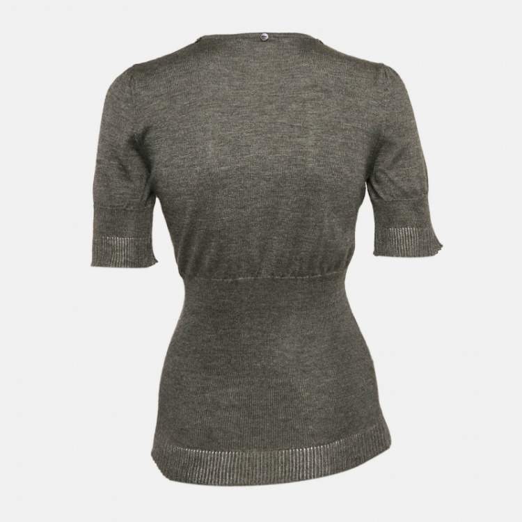 Pre Owned Dolce & Gabbana Grey Stretch Knit Short Sleeve Jumper S