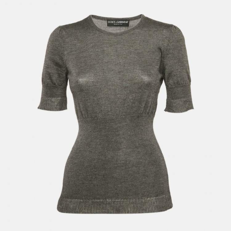 Pre Owned Dolce & Gabbana Grey Stretch Knit Short Sleeve Jumper S