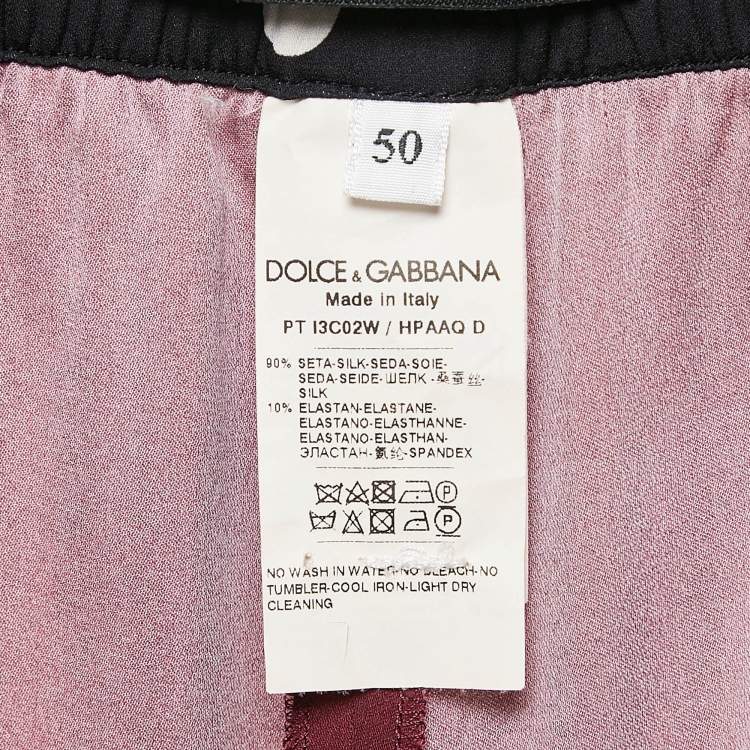 Pre Owned Dolce & Gabbana Burgundy Floral Print Silk Wide-Leg Trousers XL