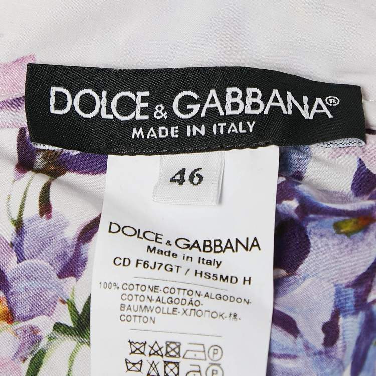Pre Owned Dolce & Gabbana White/Lavender Floral Print Poplin Midi Dress L