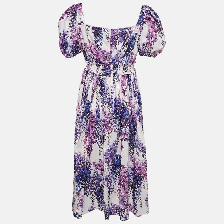 Pre Owned Dolce & Gabbana White/Lavender Floral Print Poplin Midi Dress L
