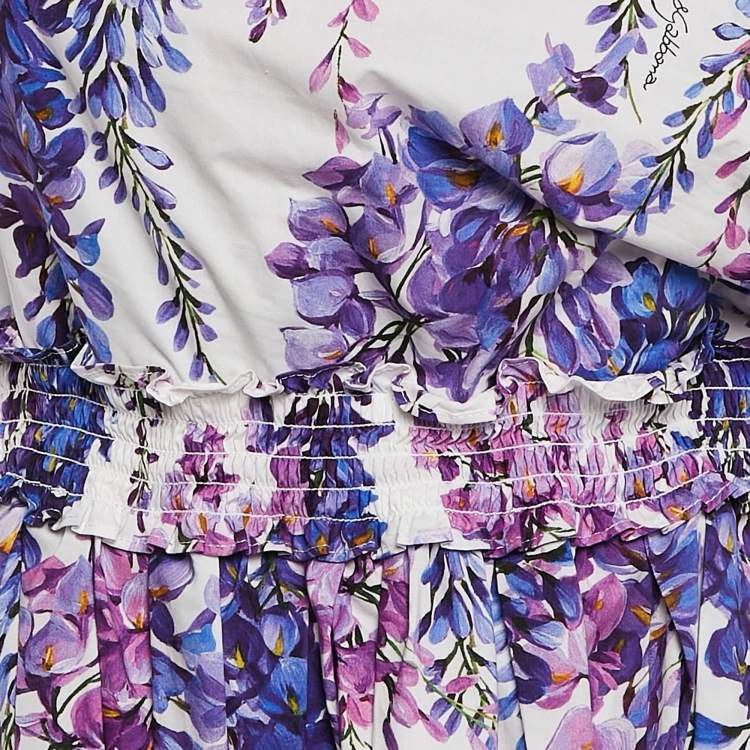 Pre Owned Dolce & Gabbana White/Lavender Floral Print Poplin Midi Dress L