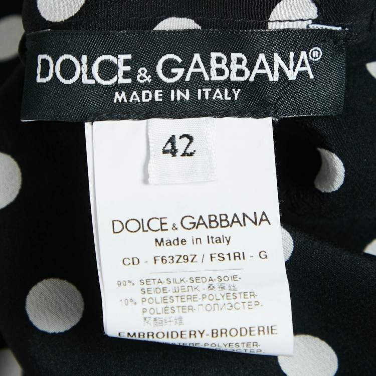 Pre Owned Dolce & Gabbana Black Polka Dot Print Silk Floral Sequin Button Front Midi Dress M