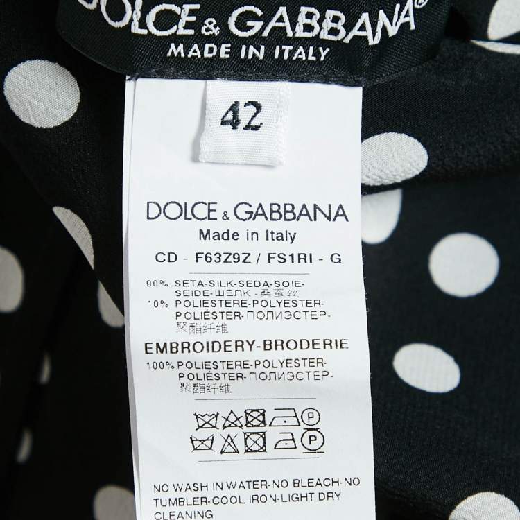 Pre Owned Dolce & Gabbana Black Polka Dot Print Silk Floral Sequin Button Front Midi Dress M