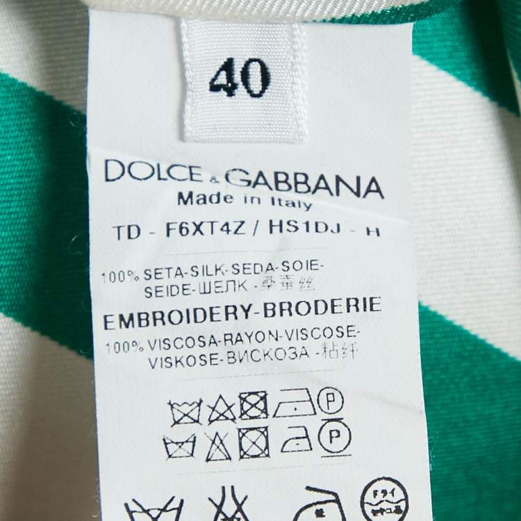 مملوكة مسبقًا Dolce & Gabbana Green/White Floral Embroidered Stripe Silk Midi Dress S