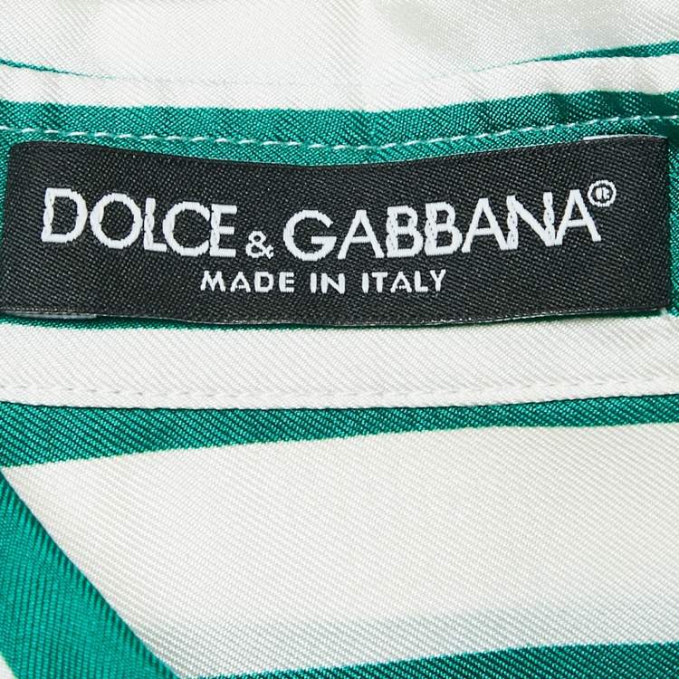 مملوكة مسبقًا Dolce & Gabbana Green/White Floral Embroidered Stripe Silk Midi Dress S