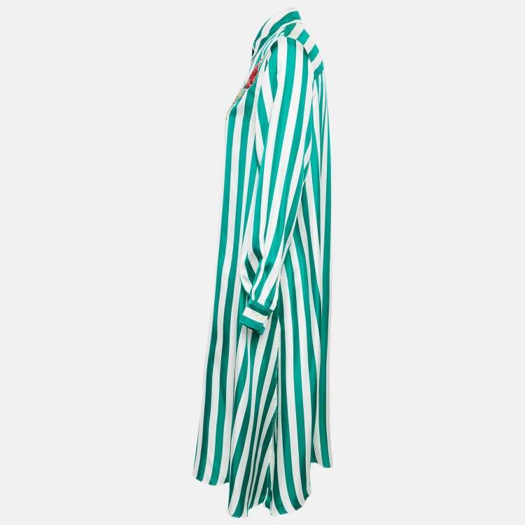 مملوكة مسبقًا Dolce & Gabbana Green/White Floral Embroidered Stripe Silk Midi Dress S