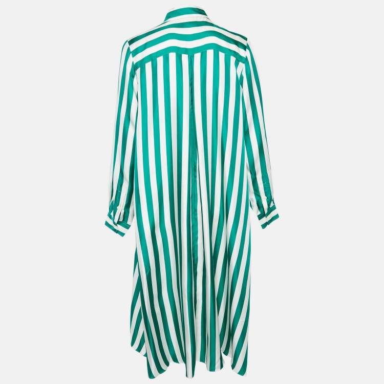 مملوكة مسبقًا Dolce & Gabbana Green/White Floral Embroidered Stripe Silk Midi Dress S