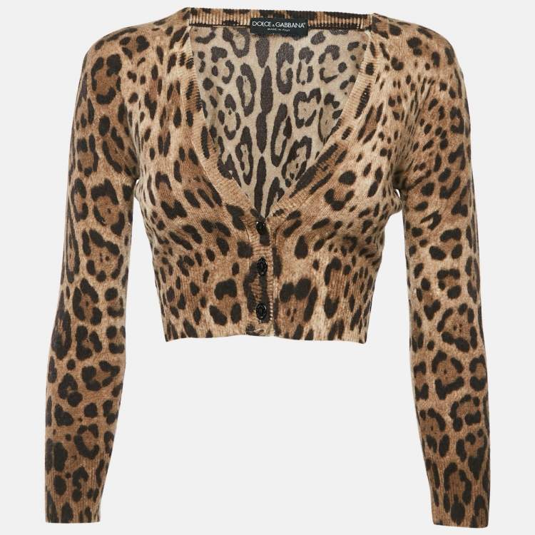 Pre Owned Dolce & Gabbana Brown Leopard Pattern cashmere Buttoned Cardigan S
