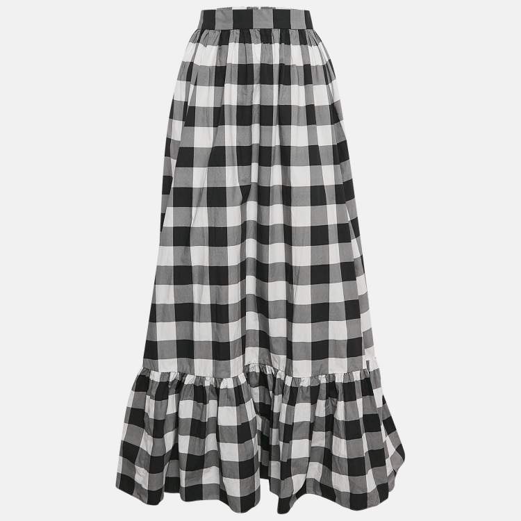مملوكة مسبقًا Dolce & Gabbana Black/White Checked Cotton Flounce Maxi Skirt L