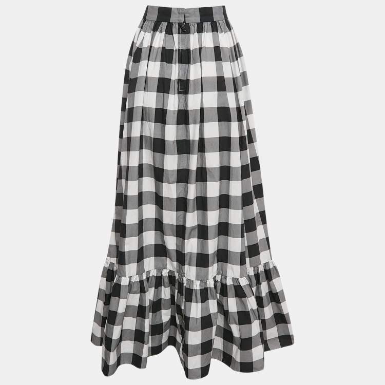 مملوكة مسبقًا Dolce & Gabbana Black/White Checked Cotton Flounce Maxi Skirt L