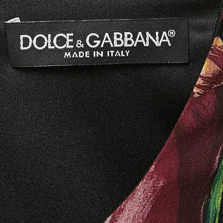 Pre Owned Dolce & Gabbana Black Flowers Print Silk Ruched Midi Dress L
