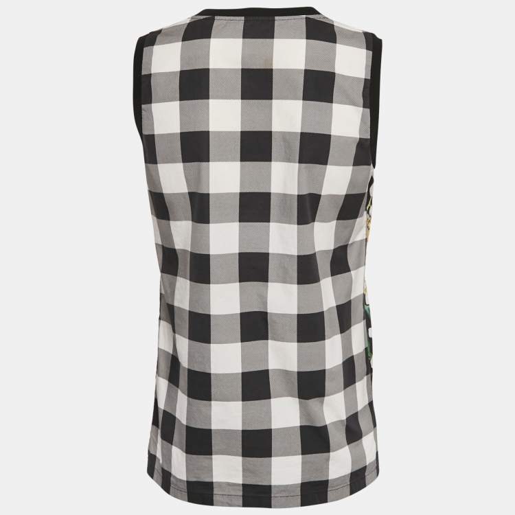 Pre Owned Dolce & Gabbana Black Floral and Checked Print Cotton Sleeveless Top S
