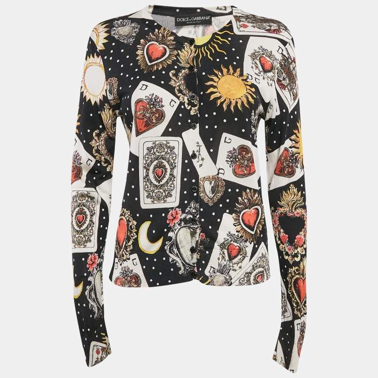 Pre Owned Dolce & Gabbana Multicolor Printed Silk Knit Buttoned Cardigan M