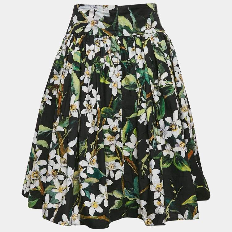Pre Owned Dolce & Gabbana Black Flowers Print Cotton Mini Skirt M