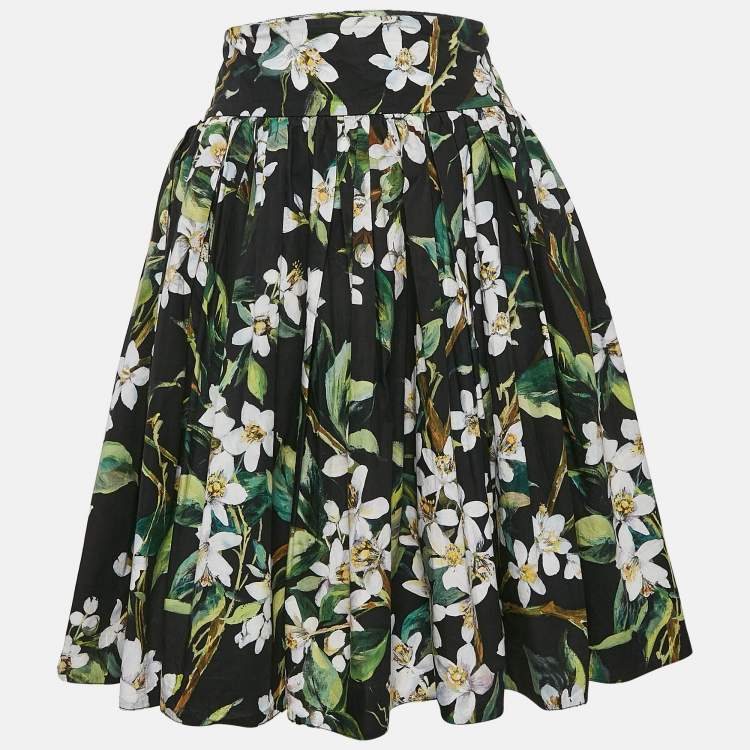 Pre Owned Dolce & Gabbana Black Flowers Print Cotton Mini Skirt M