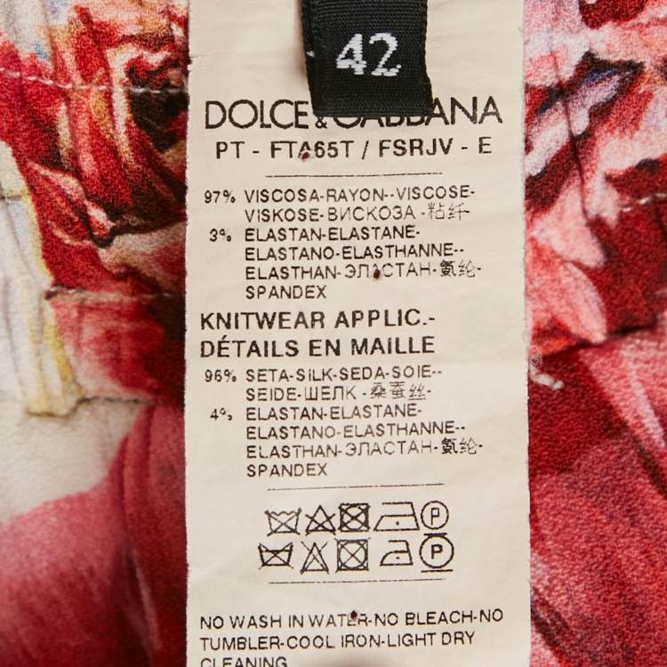Pre Owned Dolce & Gabbana White Floral Print Crepe Logo Tape Detail Trousers M