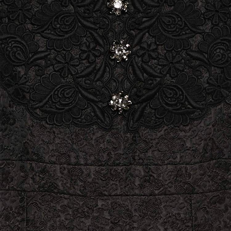 Pre Owned Dolce & Gabbana Black Floral Jacquard Button Detail Short Dress M