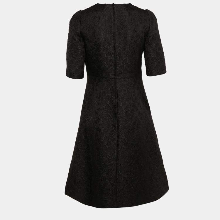 Pre Owned Dolce & Gabbana Black Floral Jacquard Button Detail Short Dress M