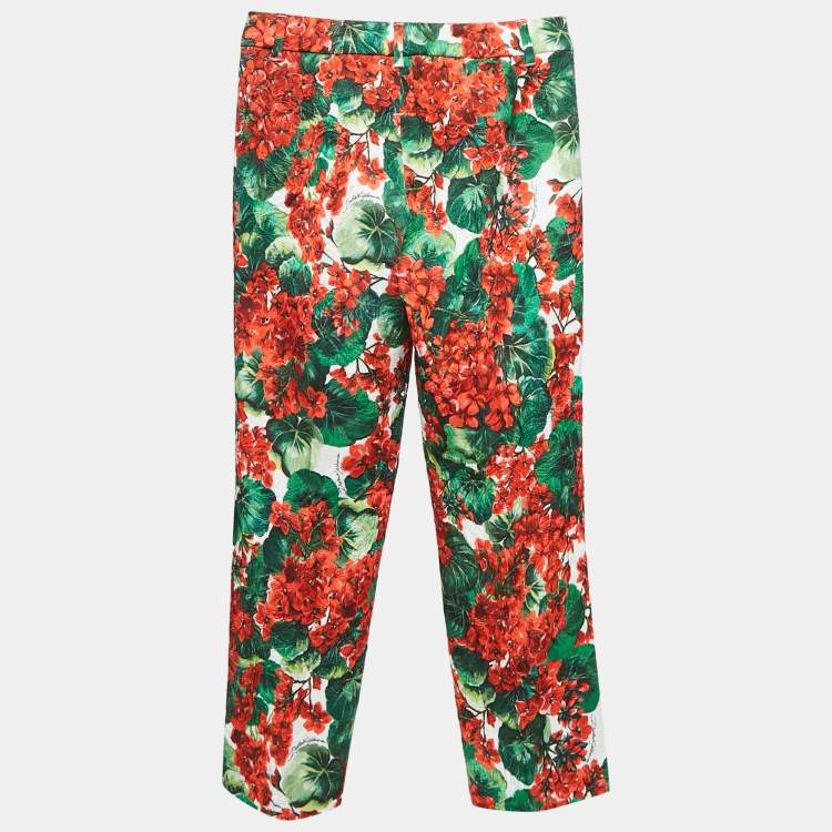 Pre Owned Dolce & Gabbana Multicolor Floral Print Jacquard Trousers S