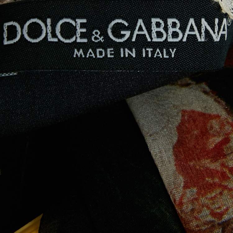Pre Owned Dolce & Gabbana Black Cherub Print Lace Trimmed Silk Top S