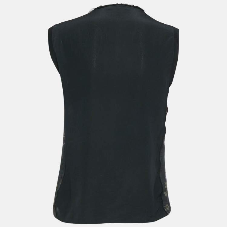 مملوكة مسبقًا Dolce & Gabbana Black Cherub Print Cotton Knit and Silk Sleeveless Top S