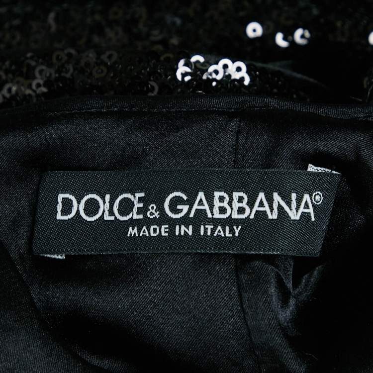Pre Owned Dolce & Gabbana Black Sequin Lace Trimmed Sleeveless Mini Dress M