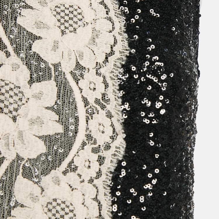 Pre Owned Dolce & Gabbana Black Sequin Lace Trimmed Sleeveless Mini Dress M