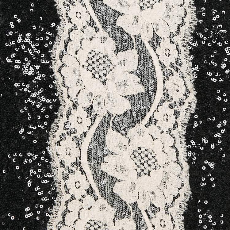 Pre Owned Dolce & Gabbana Black Sequin Lace Trimmed Sleeveless Mini Dress M