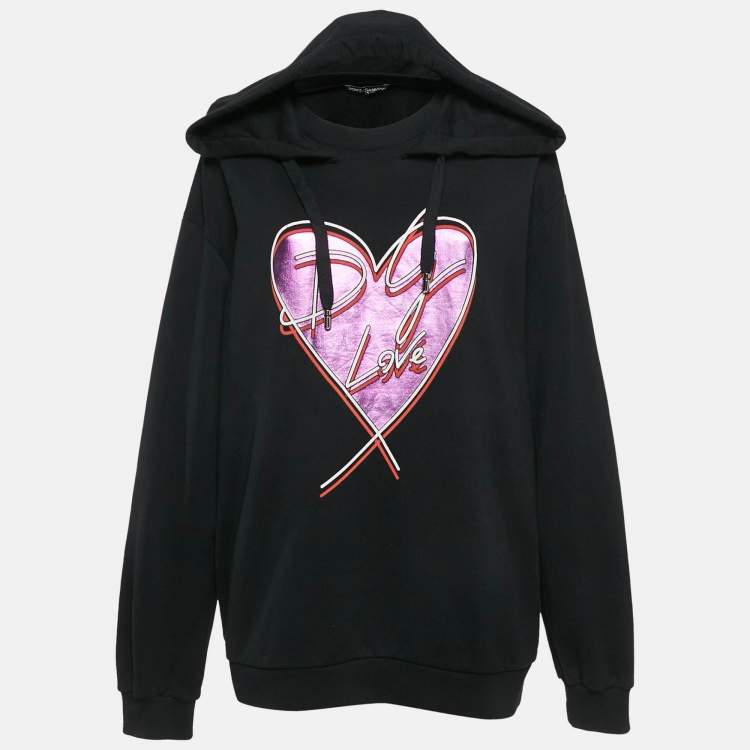 Pre Owned Dolce & Gabbana Black Heart Foil Print Hooded Sweatshirt M 