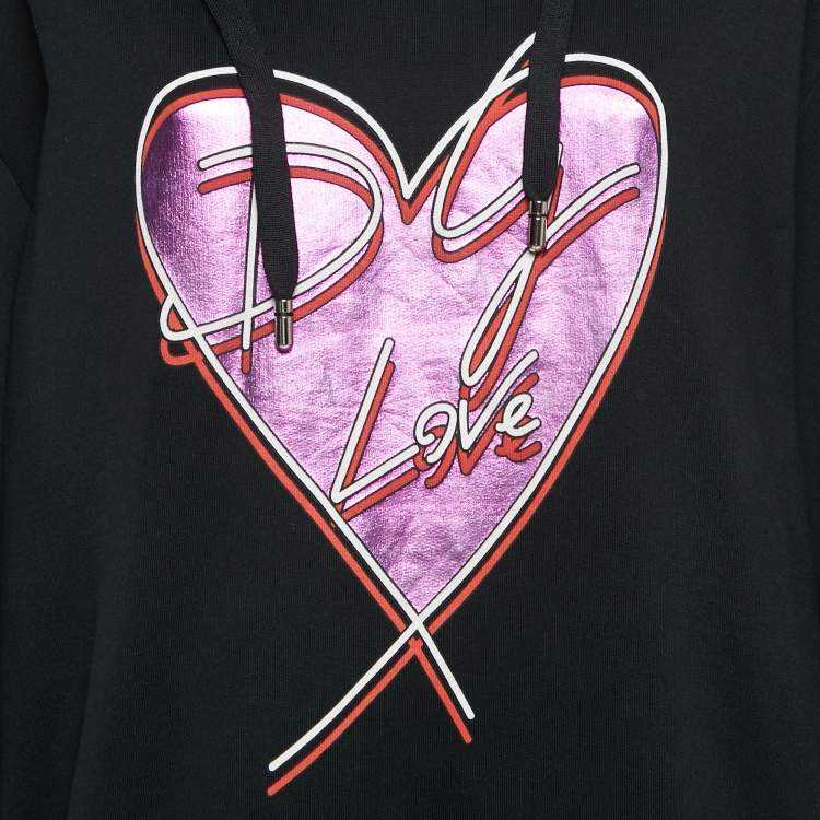 Pre Owned Dolce & Gabbana Black Heart Foil Print Hooded Sweatshirt M 
