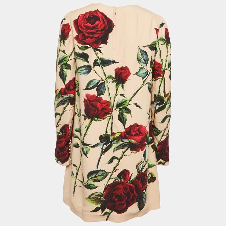 Pre Owned Dolce & Gabbana Caramel Beige Floral Print Crepe Mini Dress M