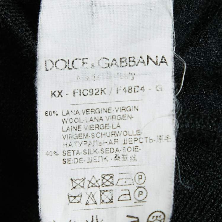 Pre Owned Dolce & Gabbana Black Floral Print Silk & Wool Knit Ruched Cardigan M