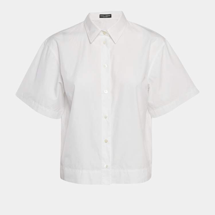 Pre Owned Dolce & Gabbana White Cotton Button Front Crop Shirt L