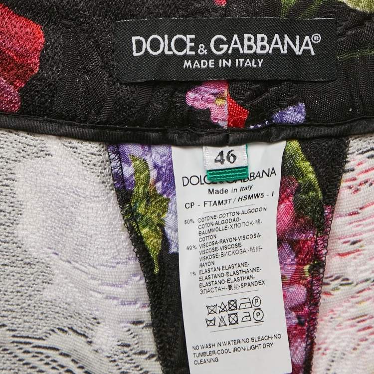 Pre Owned Dolce & Gabbana Multicolor Floral Print Cotton Jacquard Trousers L
